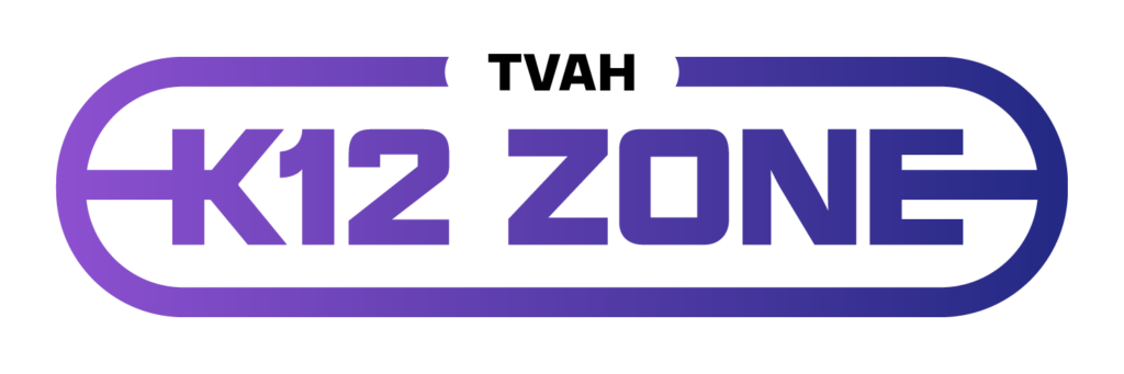 El logotipo morado salpica nuestra marca TVAH K12 Zone